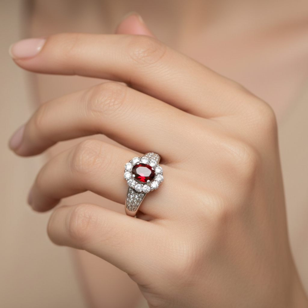 Anello con granato lifestyle - orientamento orizzontale