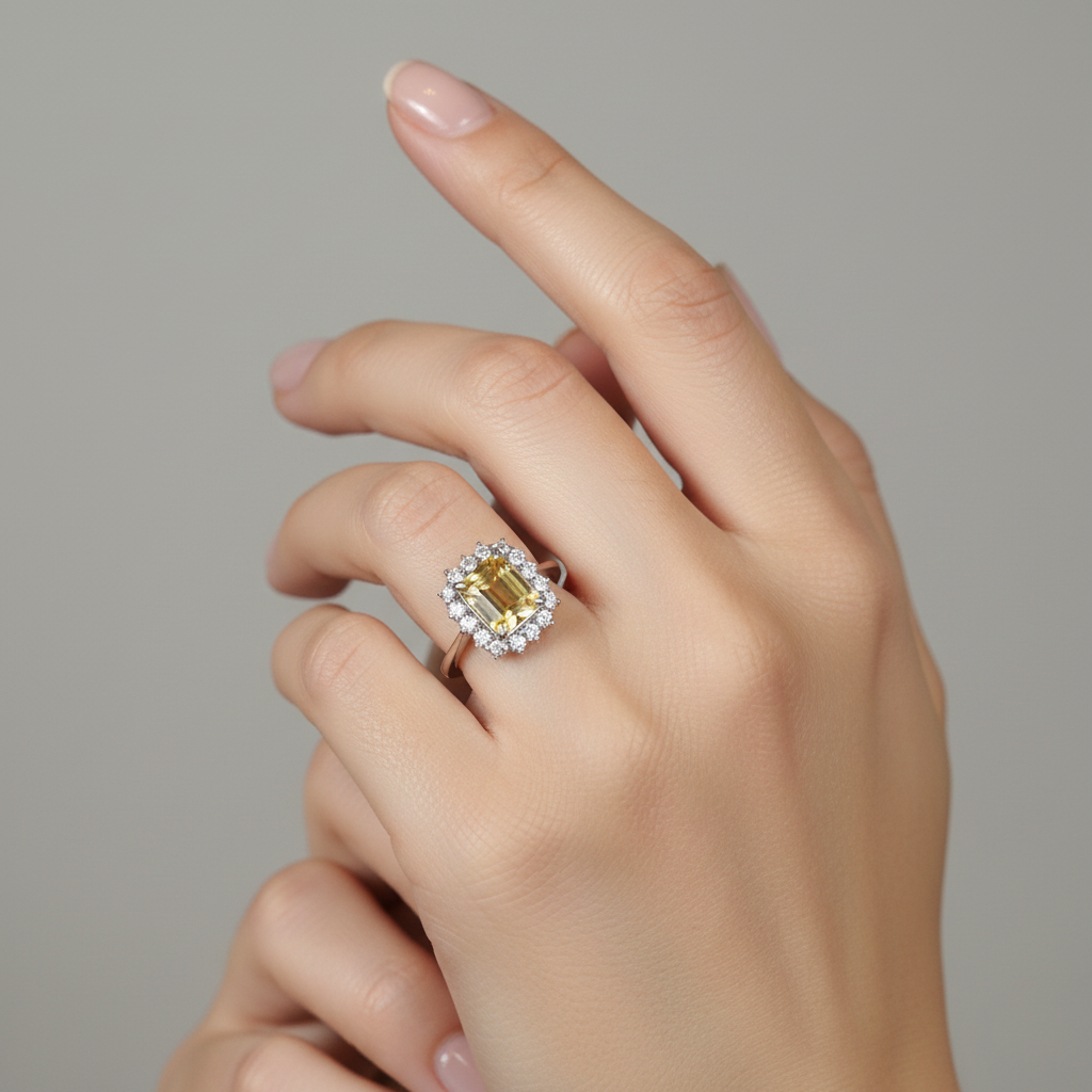 Anello con quarzo citrino indossato