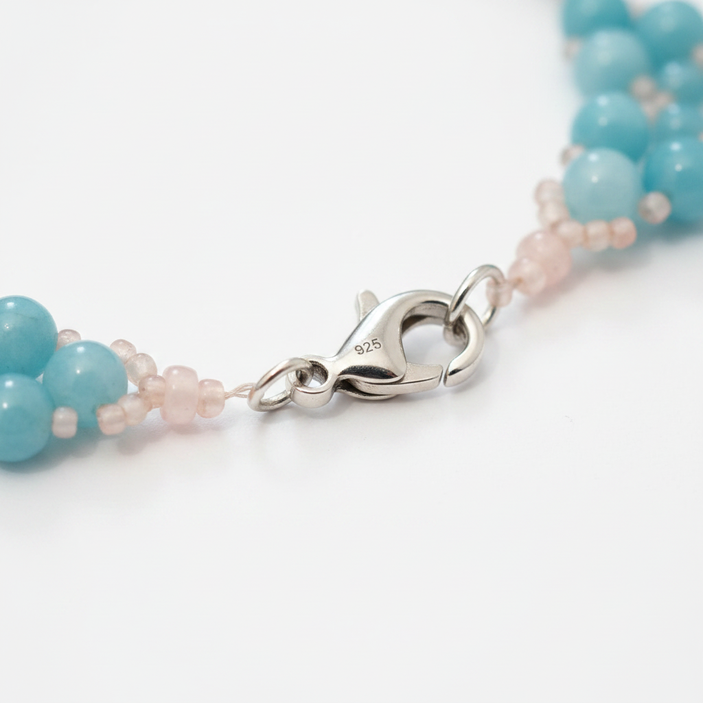 Collana angelite e pietra di luna rosa - chiusura