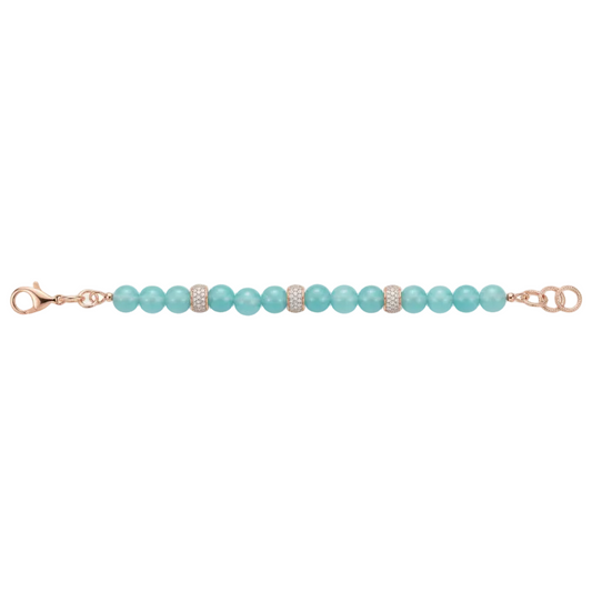 Bracciale in giada azzurra con distanziatori pavé oro rosa flat lay — Gabriel Milano