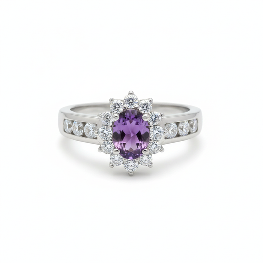 Anello in Argento 925 con Ametista Ovale - Vista dall'Alto