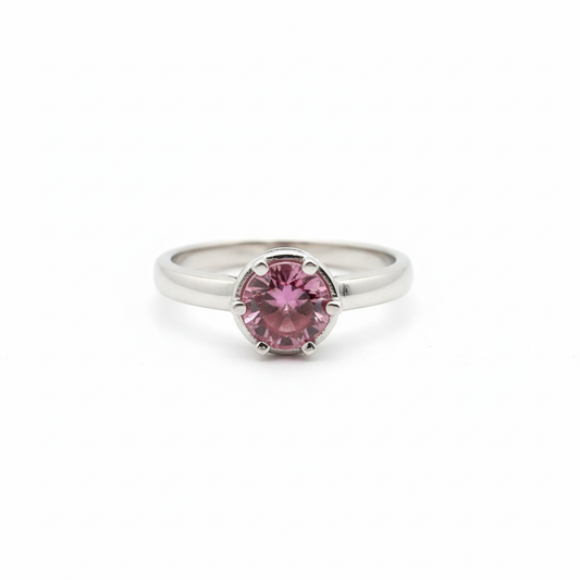 Anello Solitario in Argento 925 con Tormalina Rosa - Vista Frontale