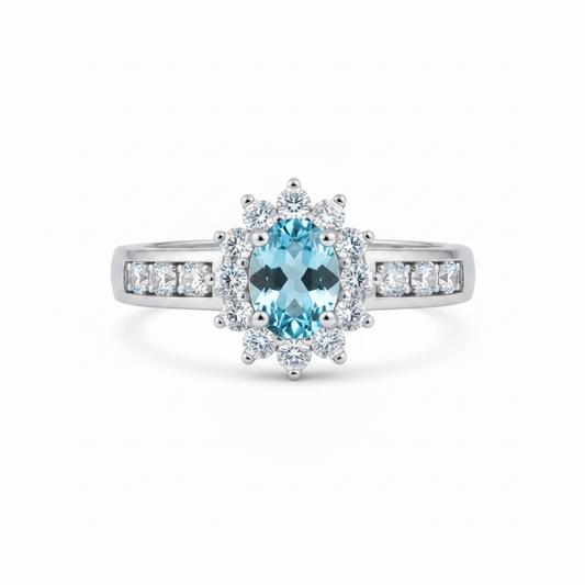 Anello topazio Sky Blue e zirconi - vista frontale
