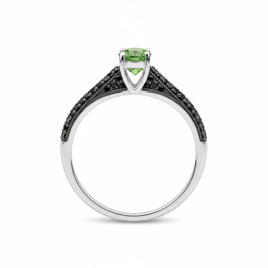 Anello in argento 925 con tormalina verde vista laterale