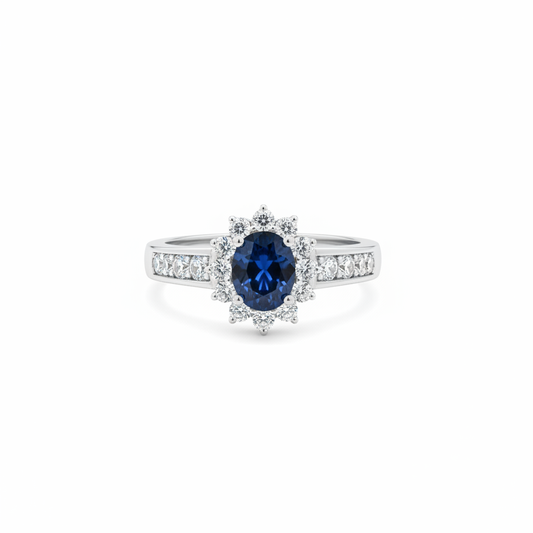 Anello in Argento 925 con Zaffiro e Zirconi - Vista Frontale