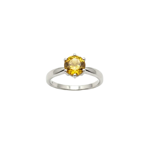 Anello zaffiro giallo solitario - vista frontale