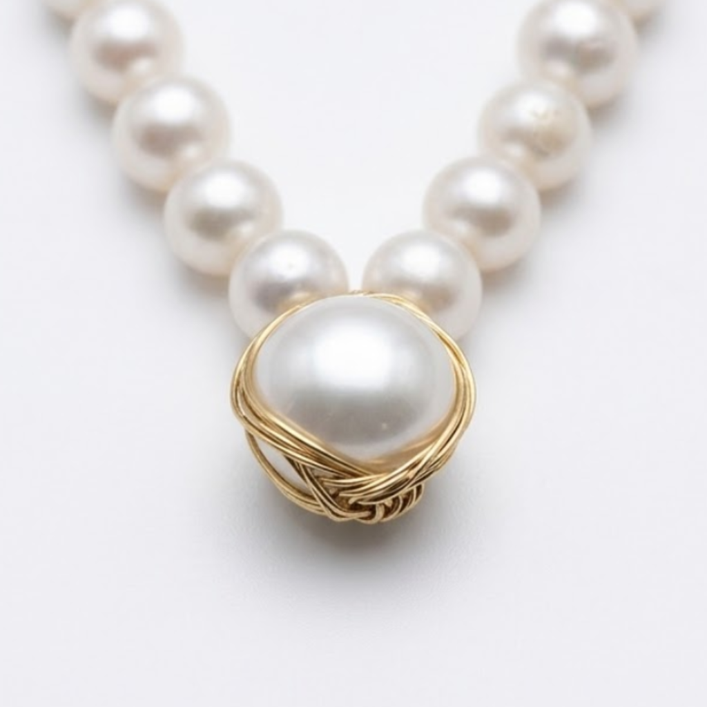 Gold-plated river pearl necklace with baroque pearls