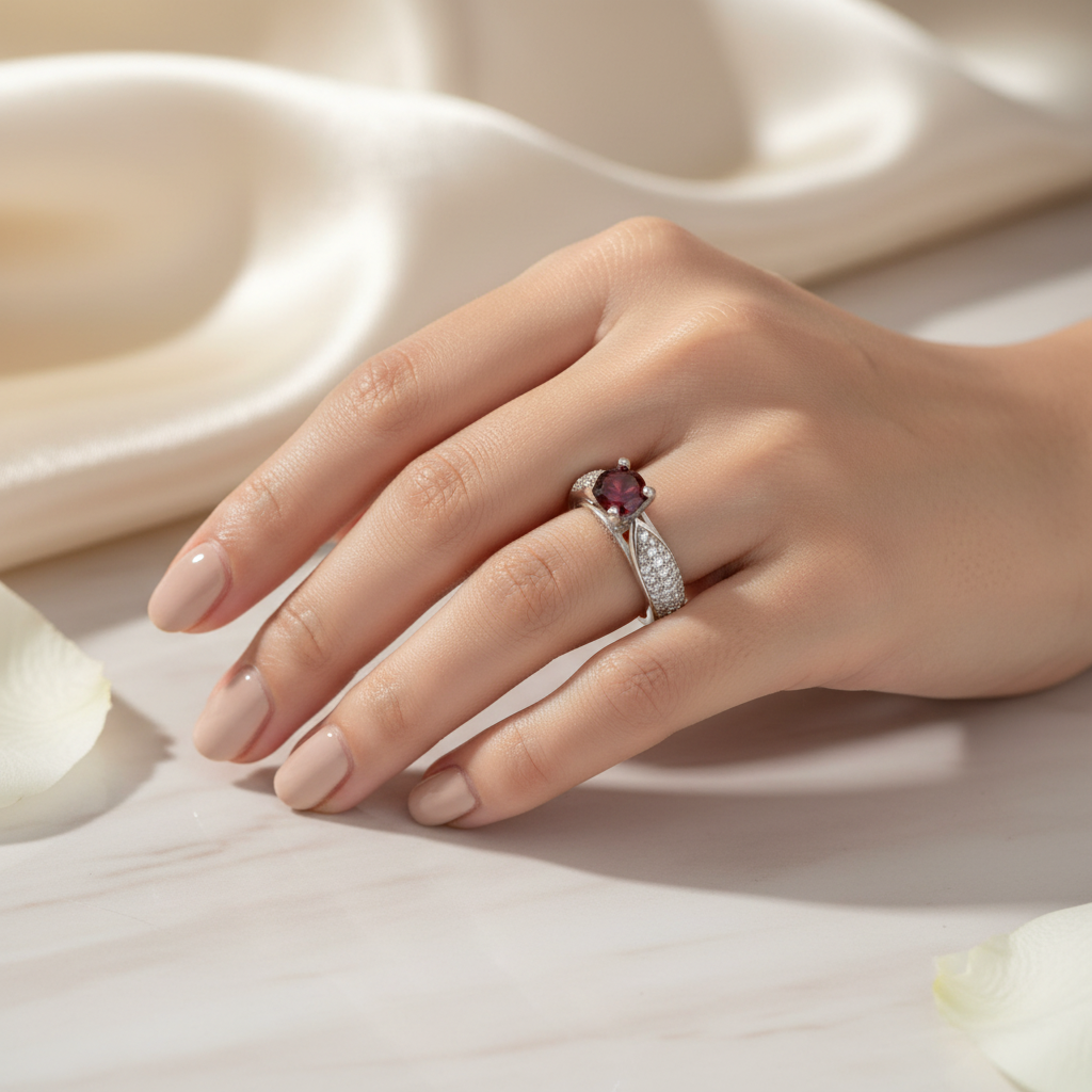 Anello in Argento 925 con Granato Rosso - Lifestyle
