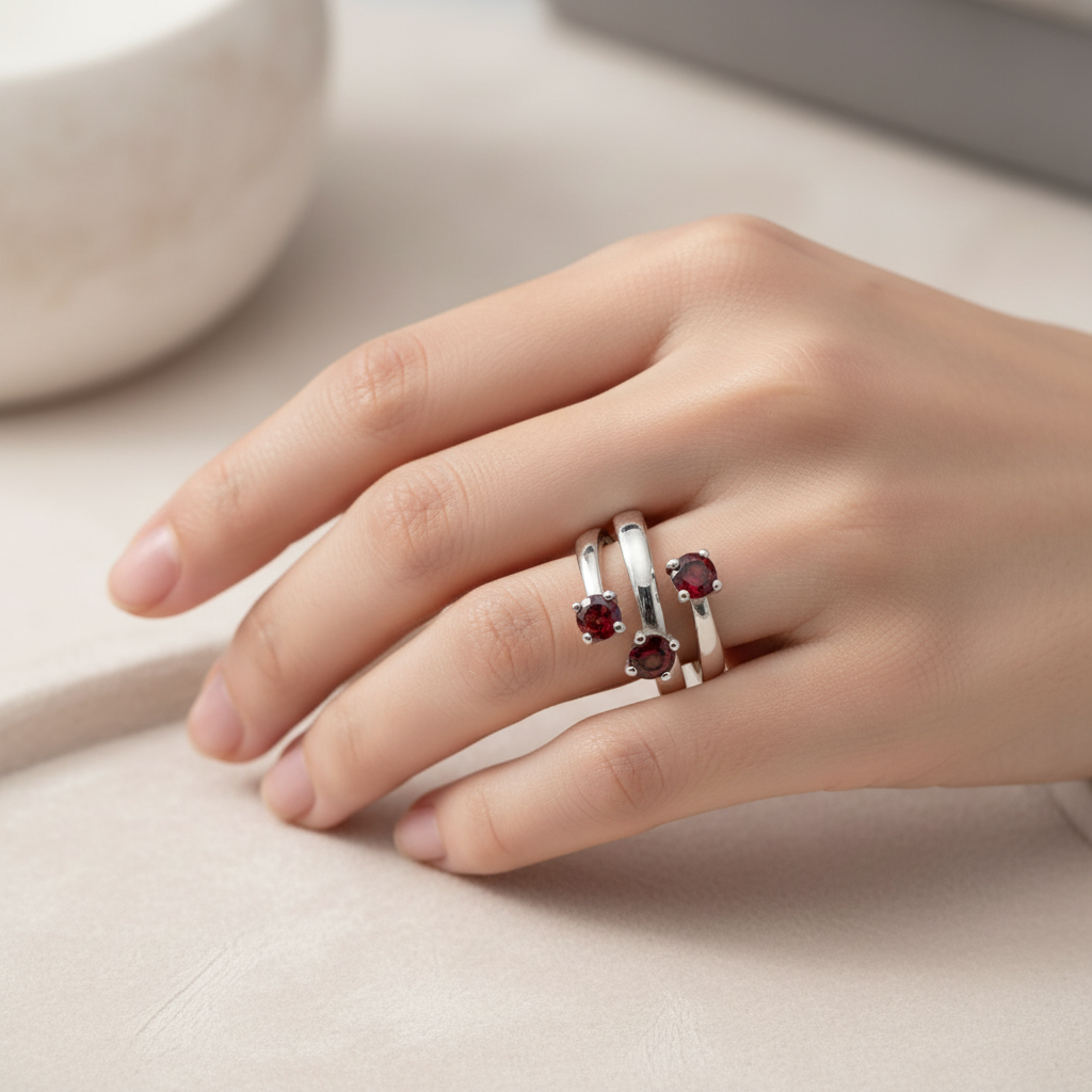 Anello Trilogy Spirale con Granati - Lifestyle