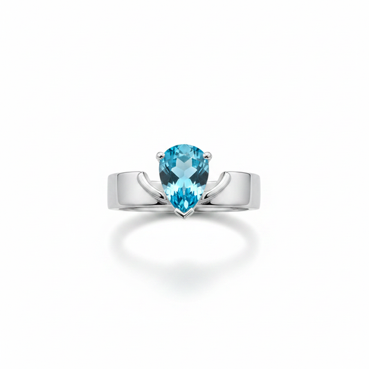 Anello topazio Swiss Blue goccia - vista frontale