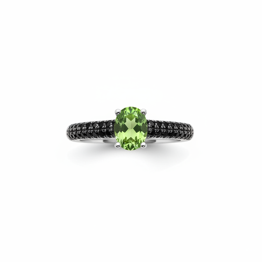 Anello in argento 925 con tormalina verde vista dall'alto