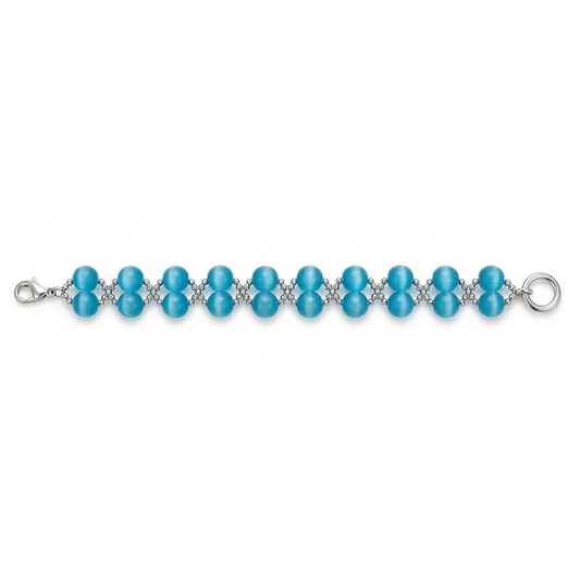 Bracciale doppio filo in occhio di gatto azzurro con argento 925