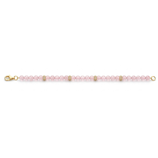 Bracciale in pietra di luna pesca con distanziatori pavé in argento 925 placcato oro