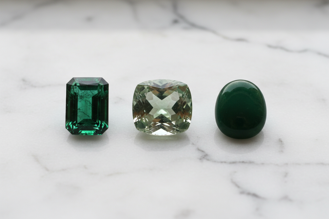 Pietre preziose verdi: smeraldo, prasiolite e onice verde a confronto