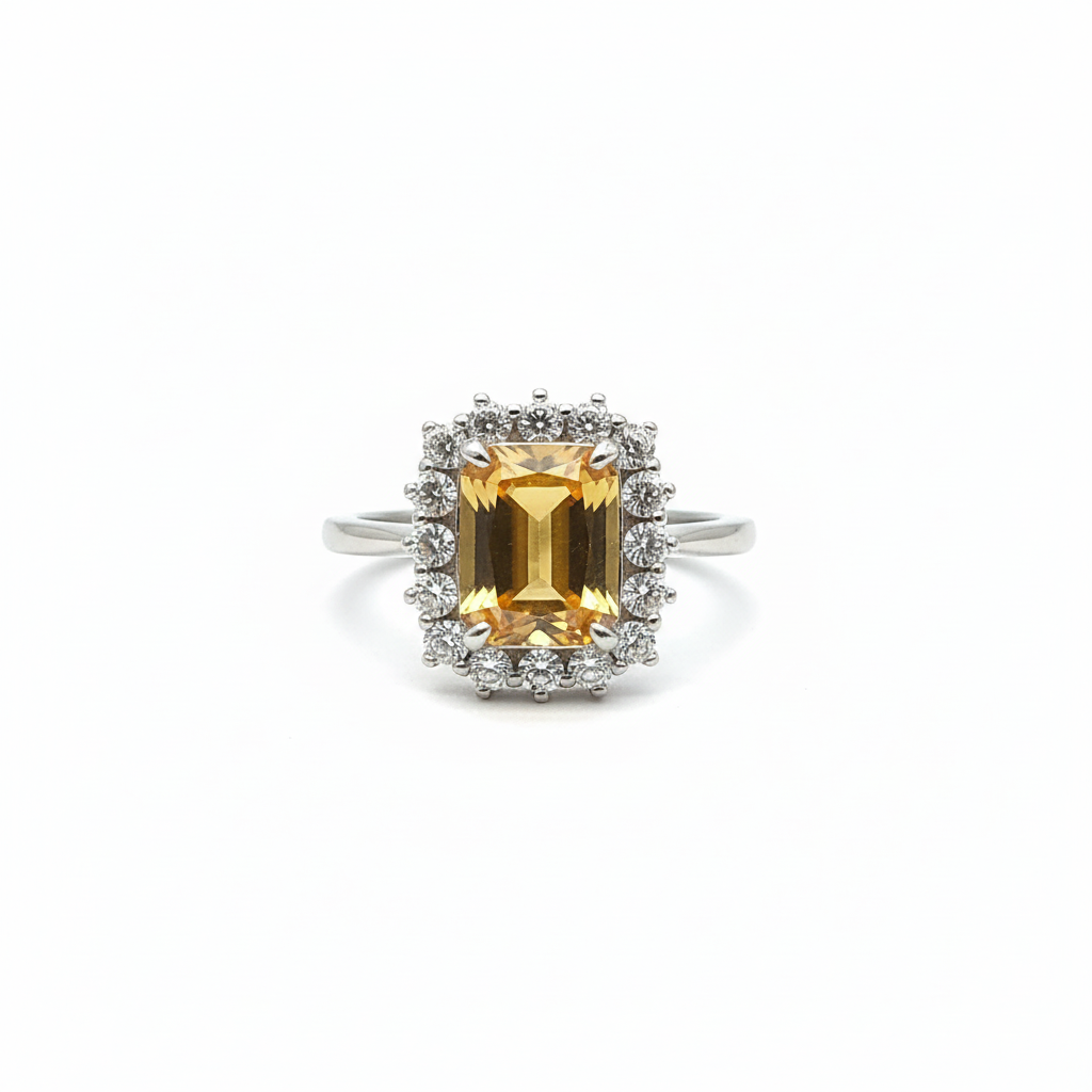 Anello con quarzo citrino vista frontale
