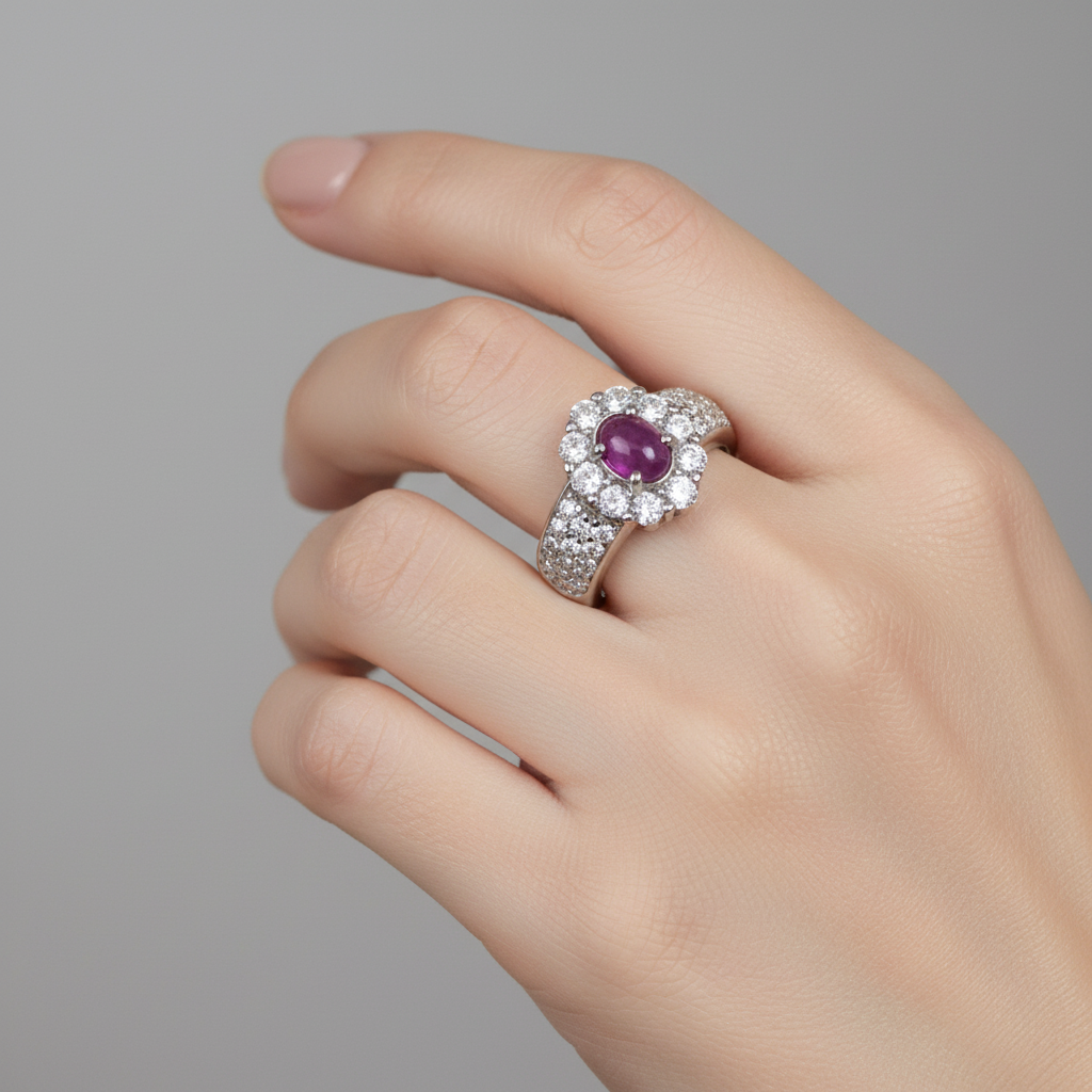 Anello con rubino cabochon lifestyle