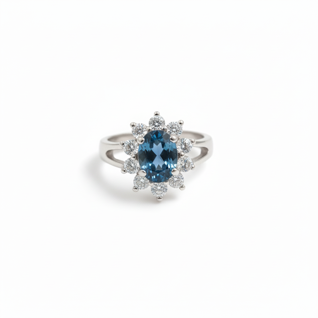 Anello Topazio Blu - Frontale Centrato