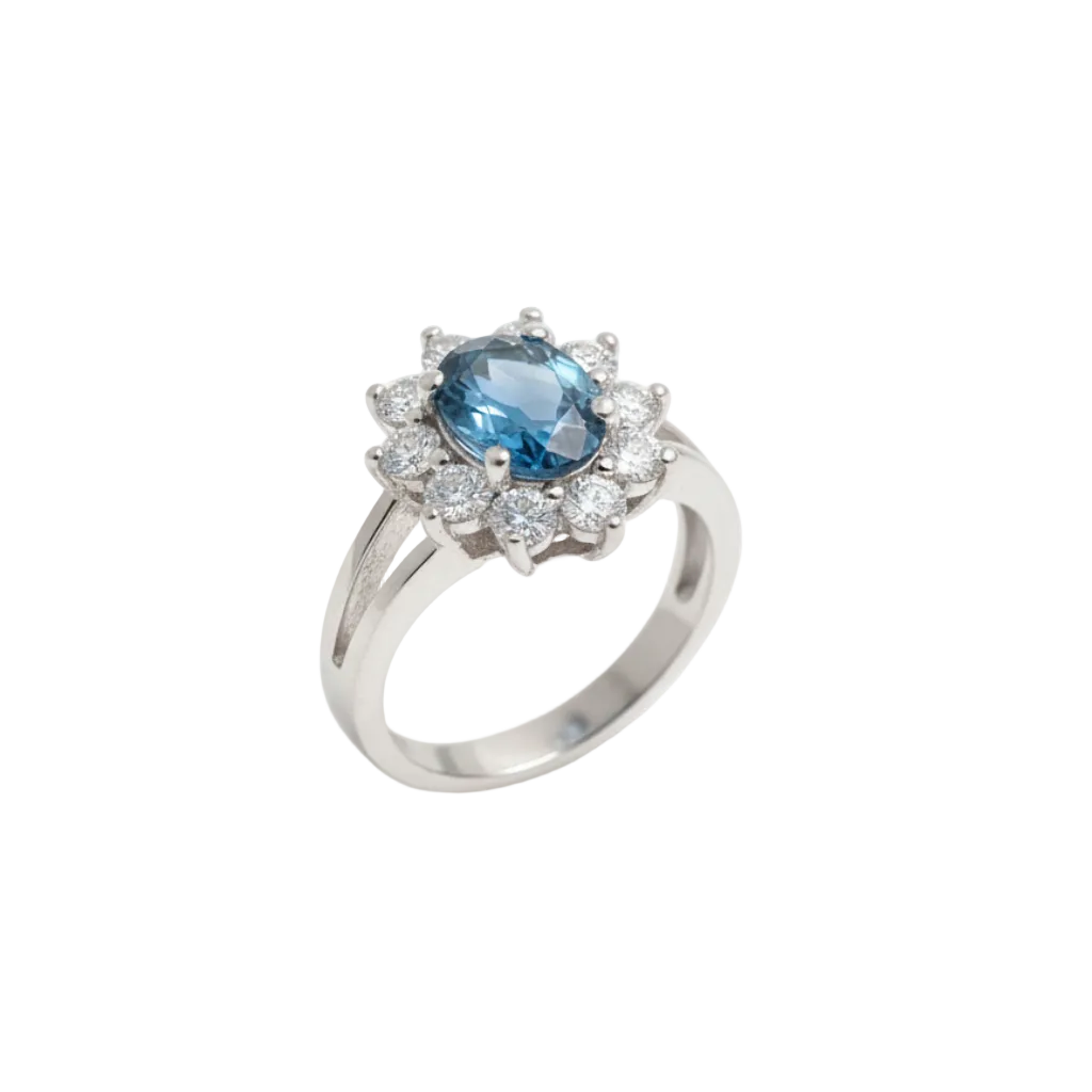 Anello Topazio Blu - Vista Tre Quarti