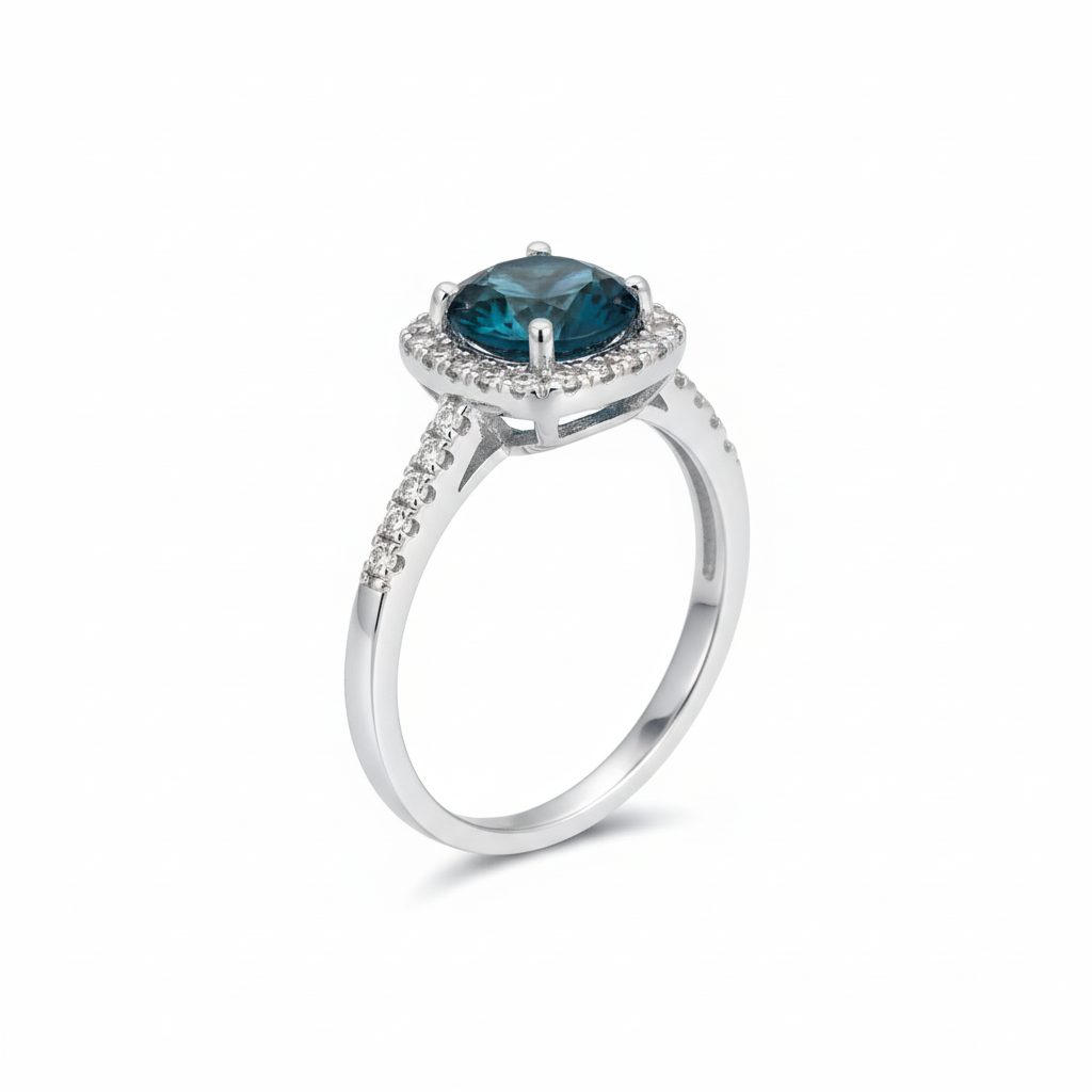 Anello topazio London Blue - vista laterale