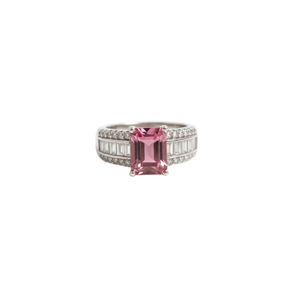 Anello Tormalina Rosa - Frontale Sfondo Bianco Puro