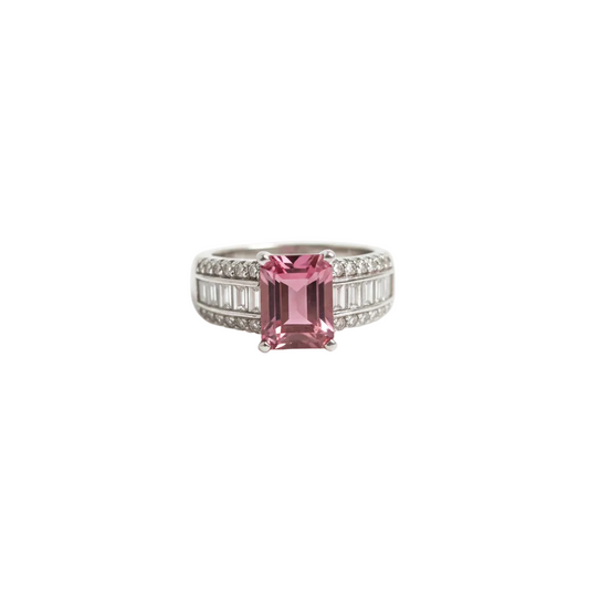 Anello Tormalina Rosa - Frontale Sfondo Bianco Puro