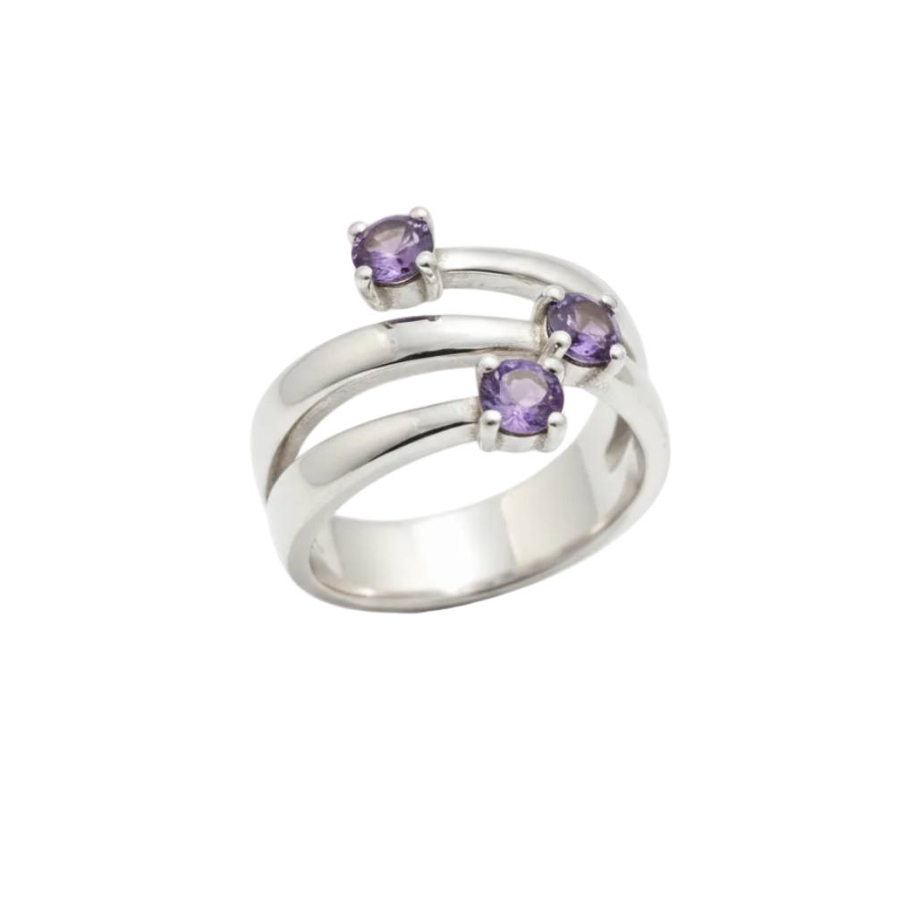 Anello trilogy spirale ametiste più chiare tre quarti