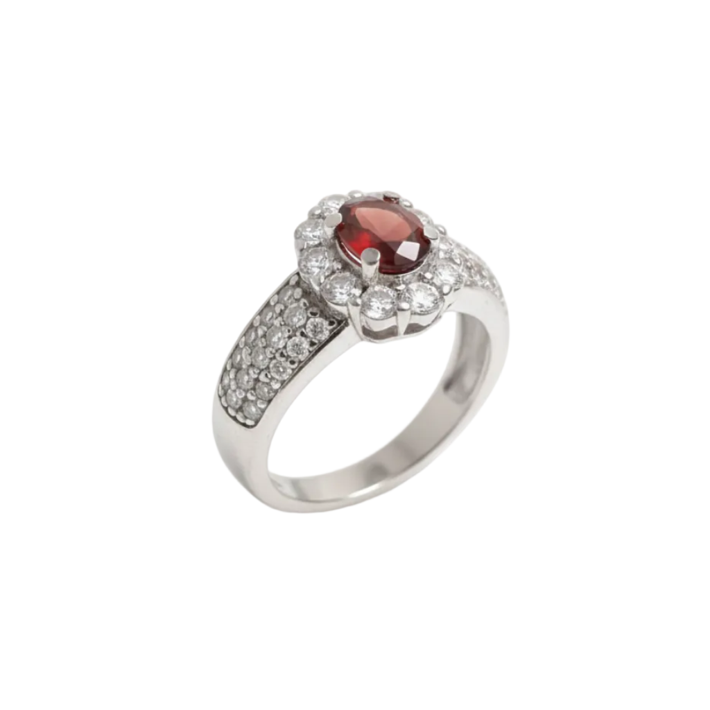925 silver ring with oval-cut red garnet