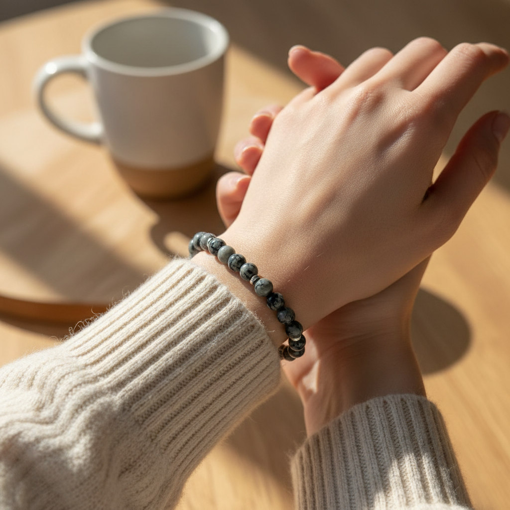 Bracciale ossidiana indossato