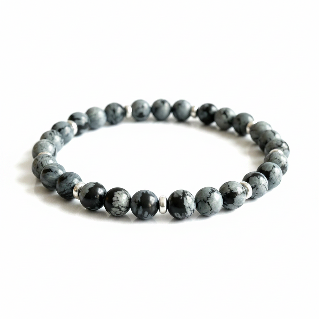 Bracciale ossidiana sfondo bianco puro 3/4