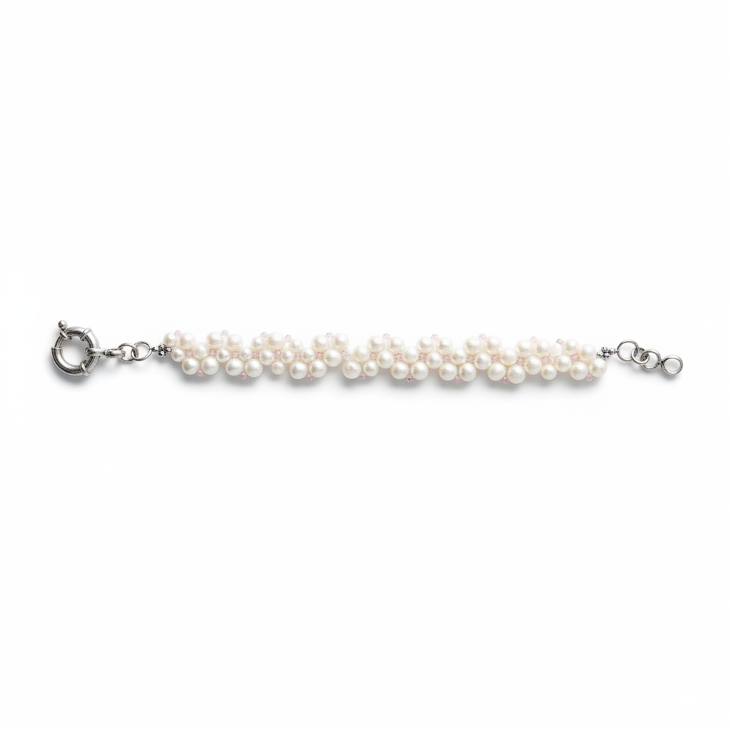 Bracciale perle fiume flat lay