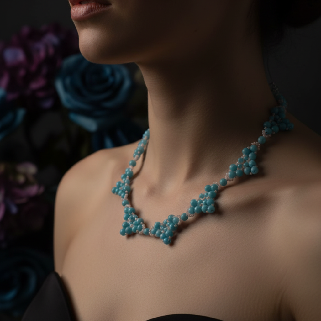 Collana angelite e pietra di luna rosa - lifestyle indossata
