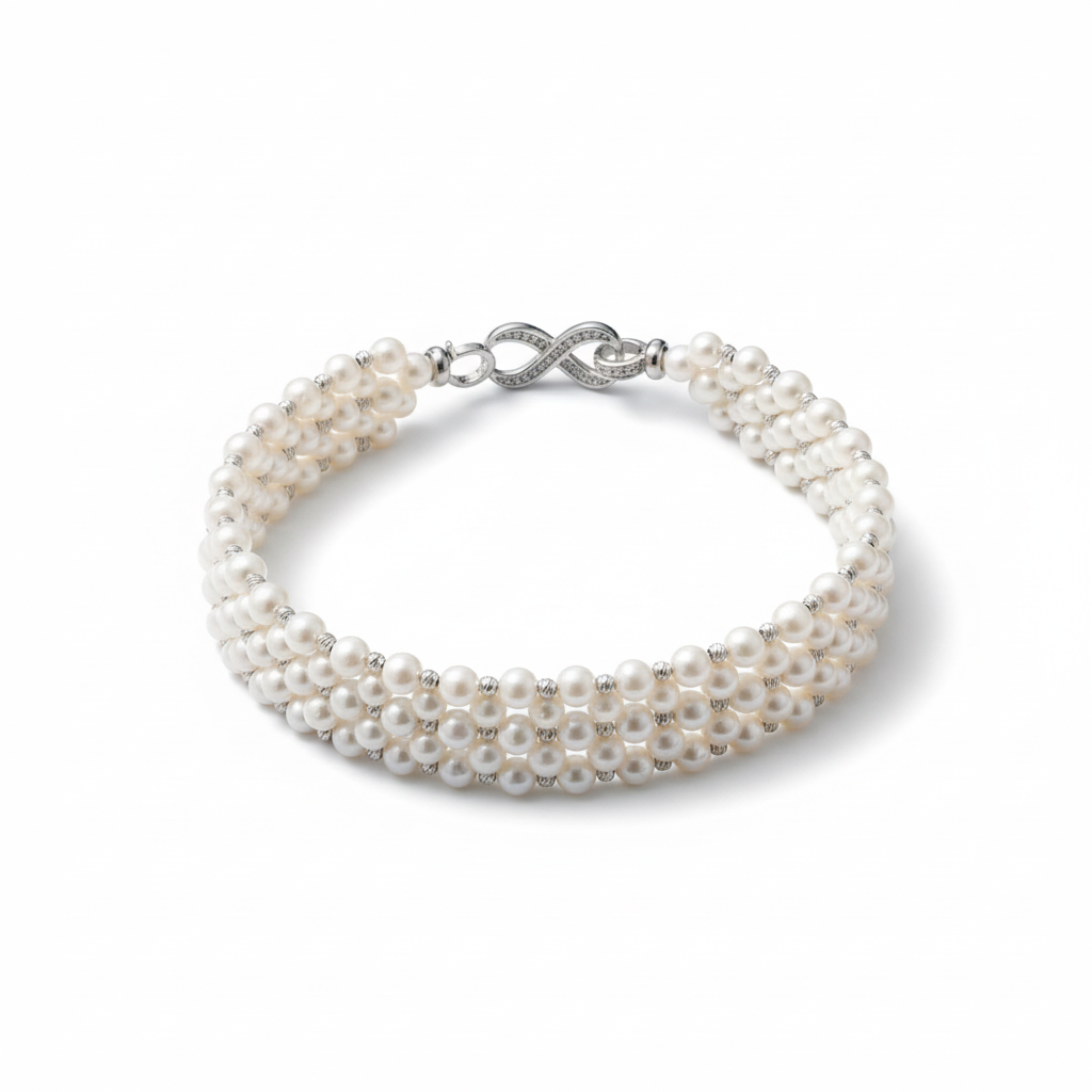 Bracciale in perle di fiume con chiusura infinito - vista circolare