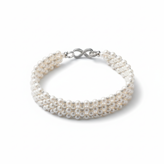 Bracciale in perle di fiume con chiusura infinito - vista circolare
