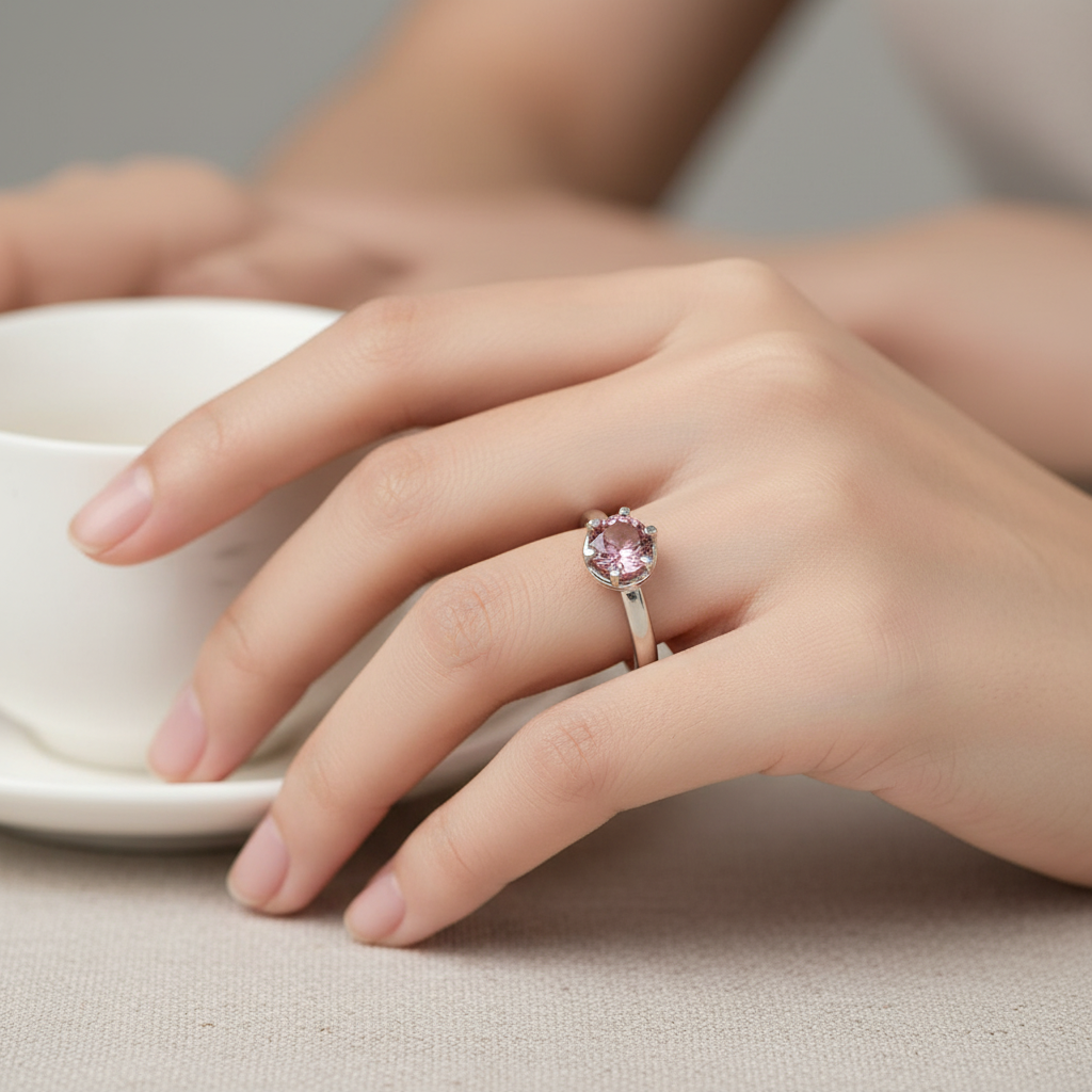 Anello Solitario in Argento 925 con Tormalina Rosa - Lifestyle