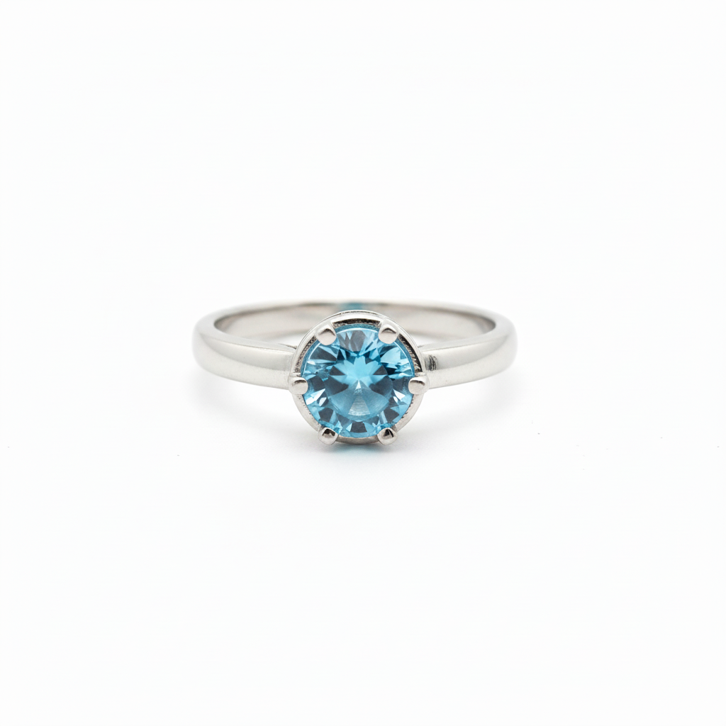 Anello topazio Swiss Blue solitario - vista frontale