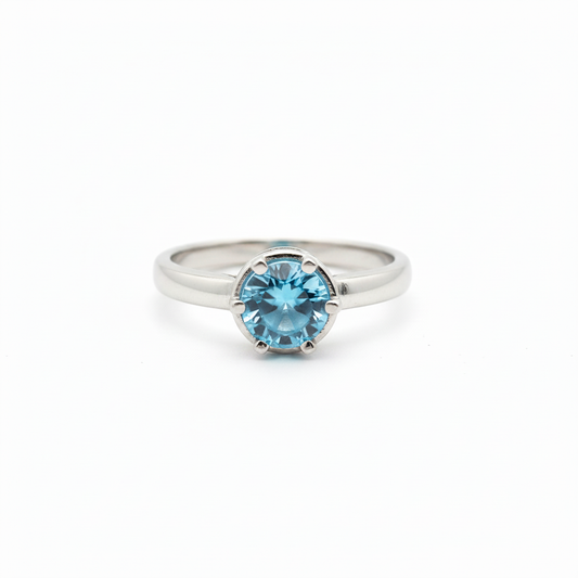 Anello topazio Swiss Blue solitario - vista frontale
