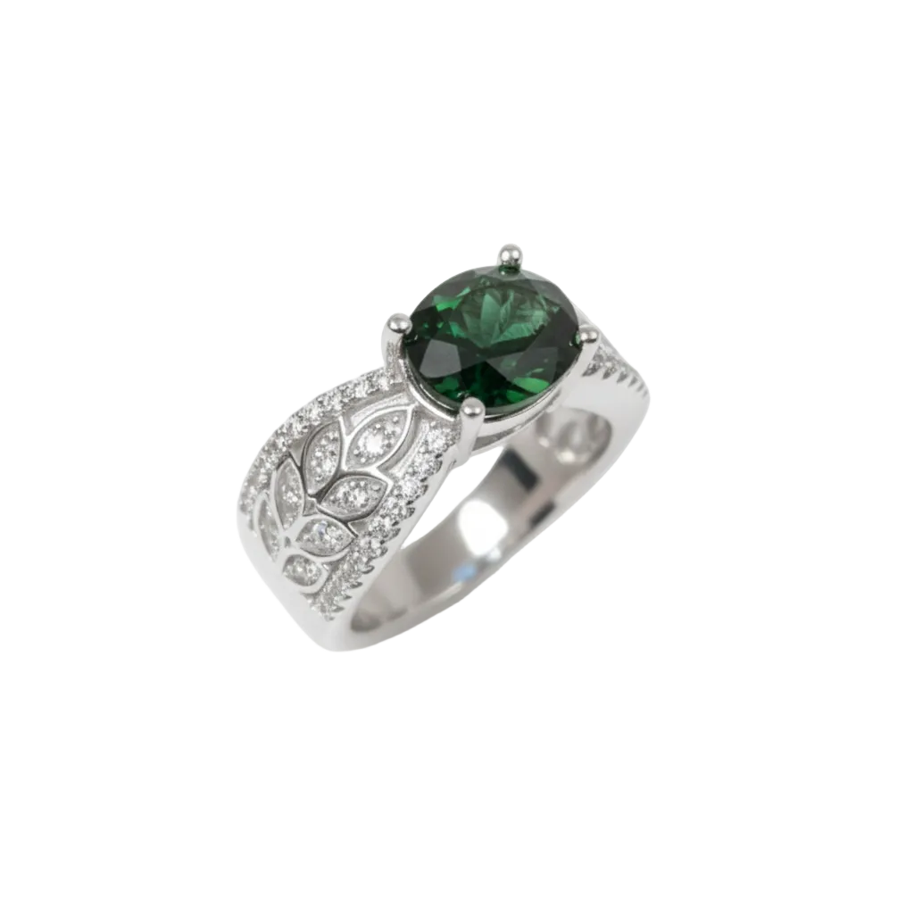 925 silver ring with chrome tourmaline and zirconia