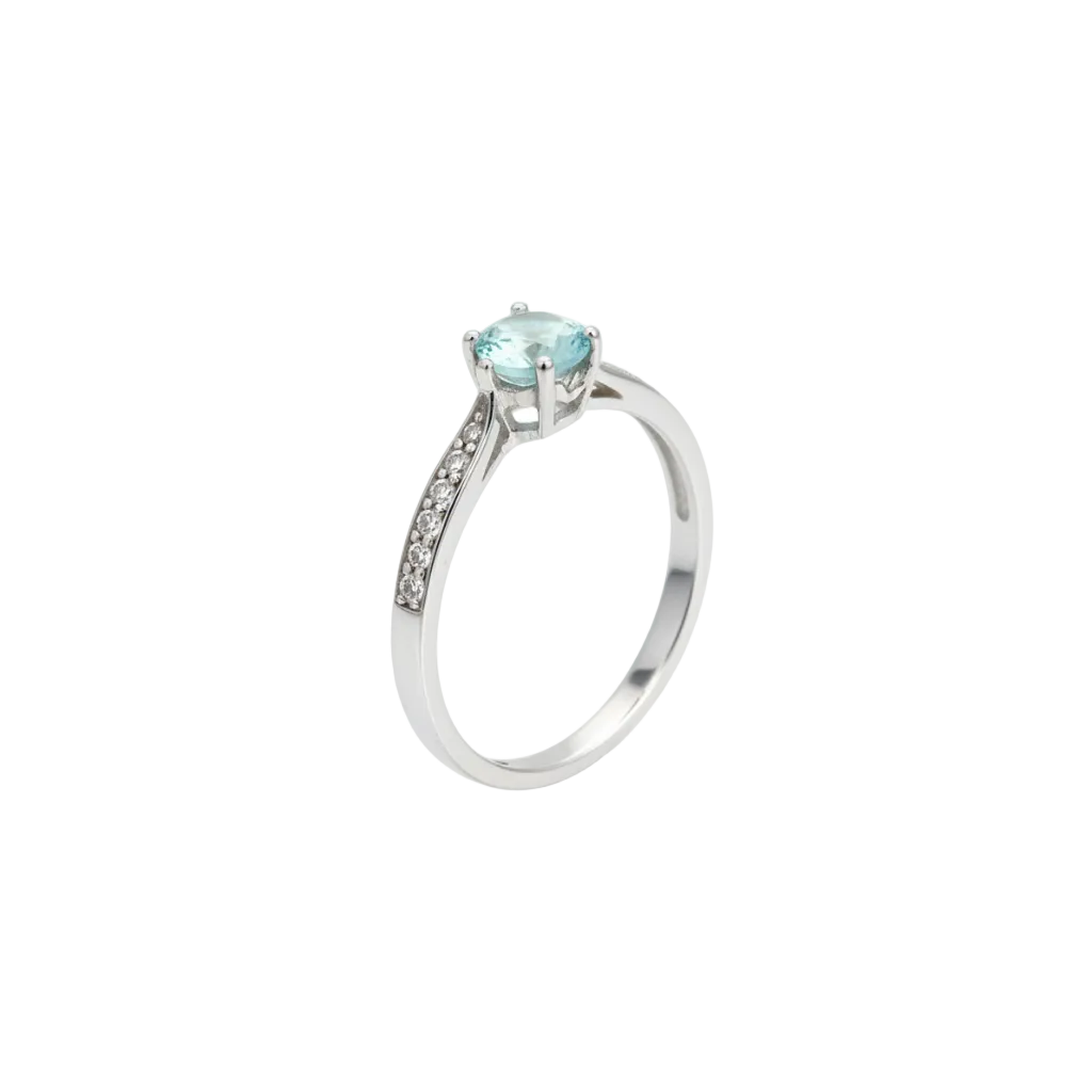 925 silver ring with aquamarine and zirconia