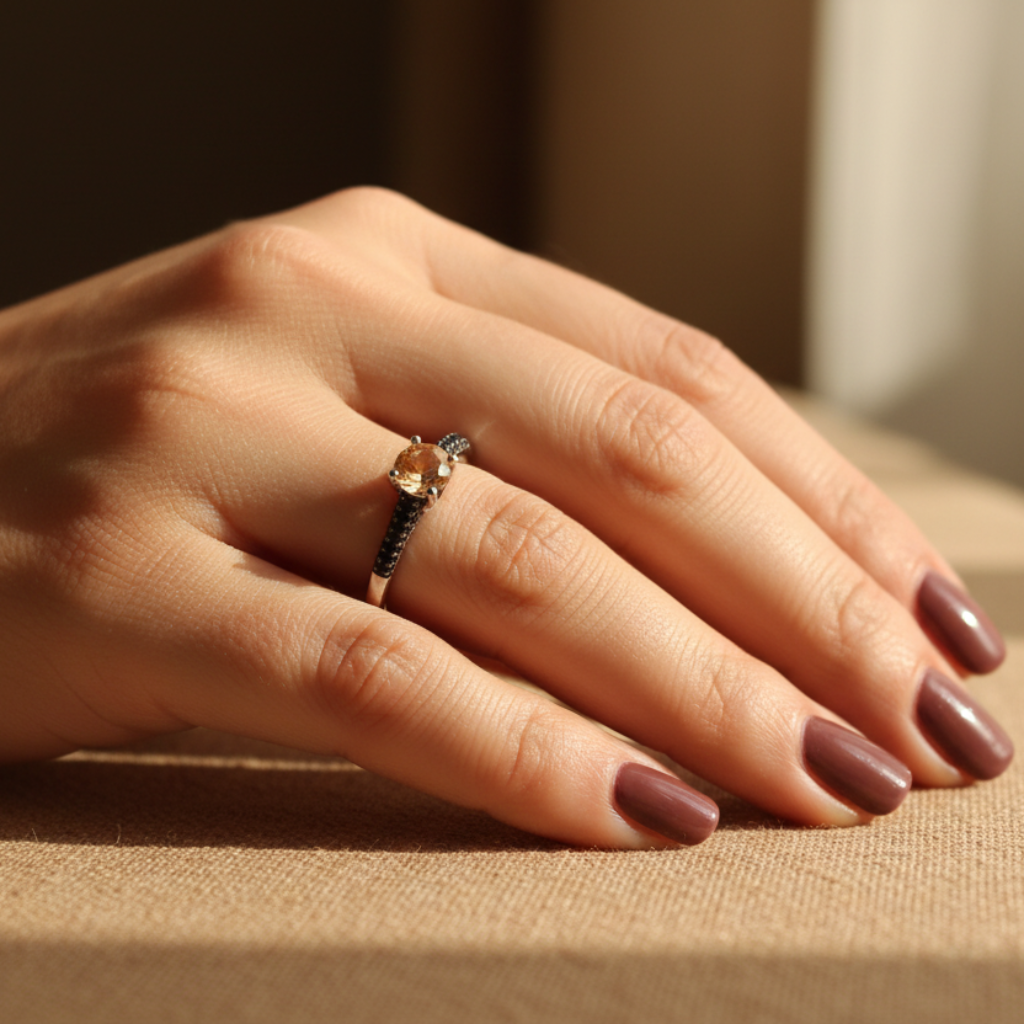 Anello in argento 925 con tormalina arancione indossato