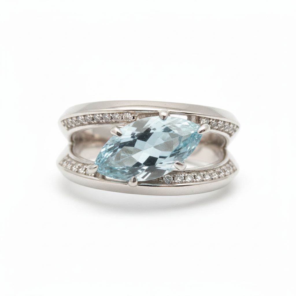 Anello in Argento 925 con Acquamarina - Vista Frontale