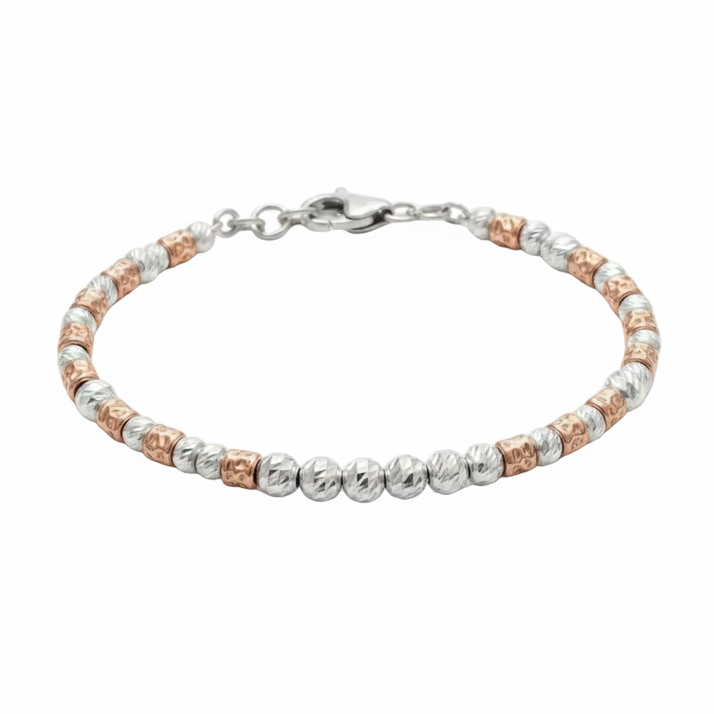 Bracciale in argento 925 bicolore con sfere diamantate