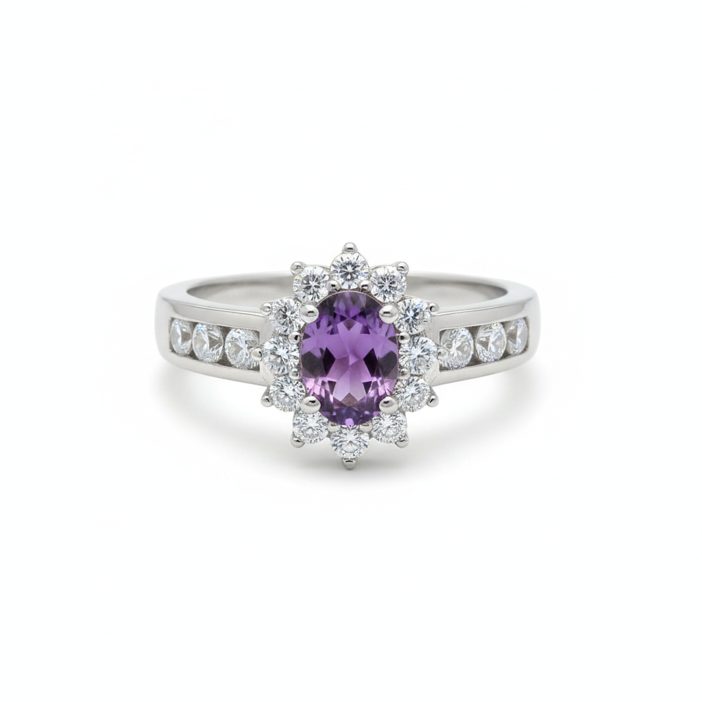 Anello in Argento 925 con Ametista Ovale - Vista dall'Alto