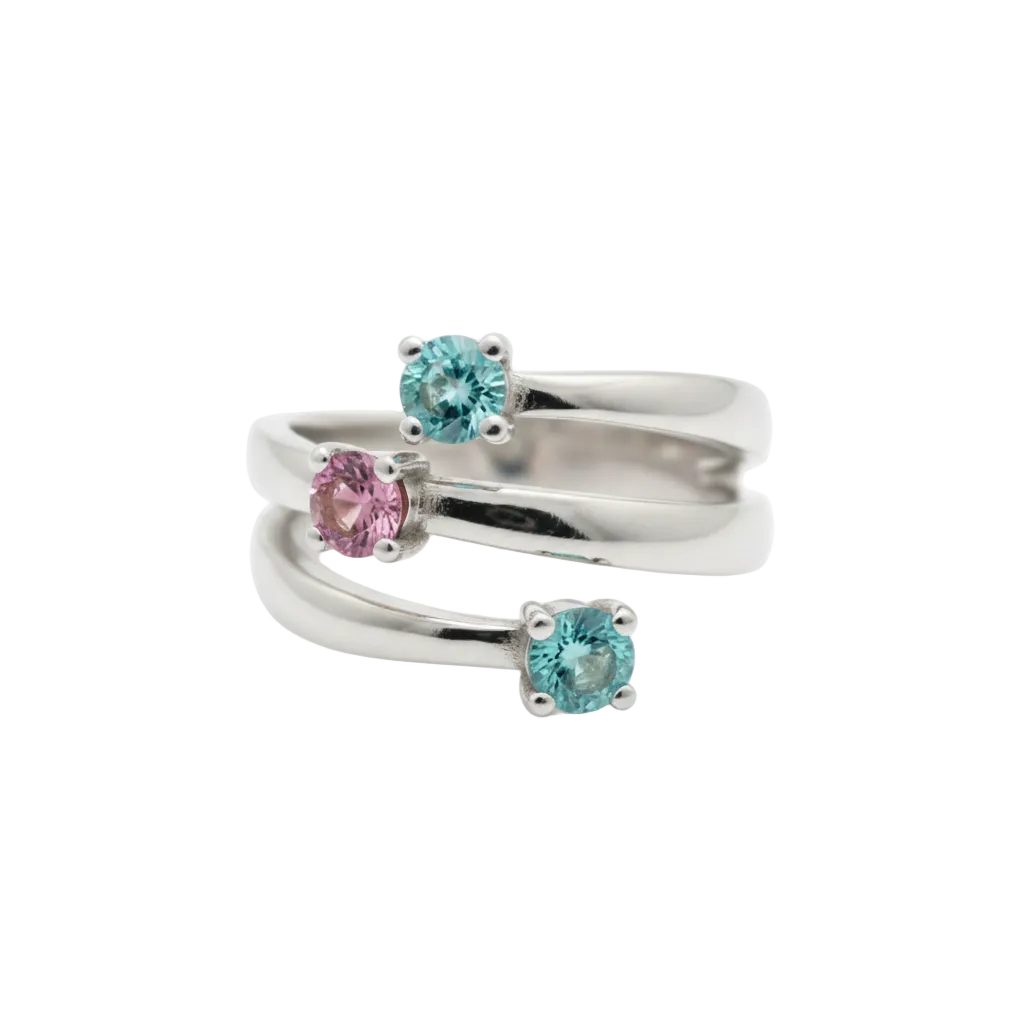 925 silver ring with pink tourmaline and apatite