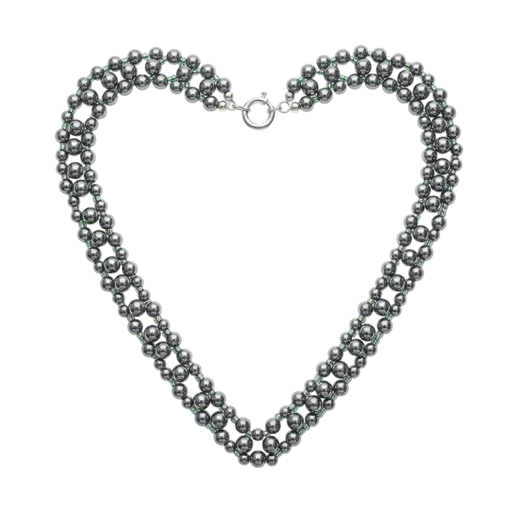 Gray hematite necklace with green zirconia and 925 silver