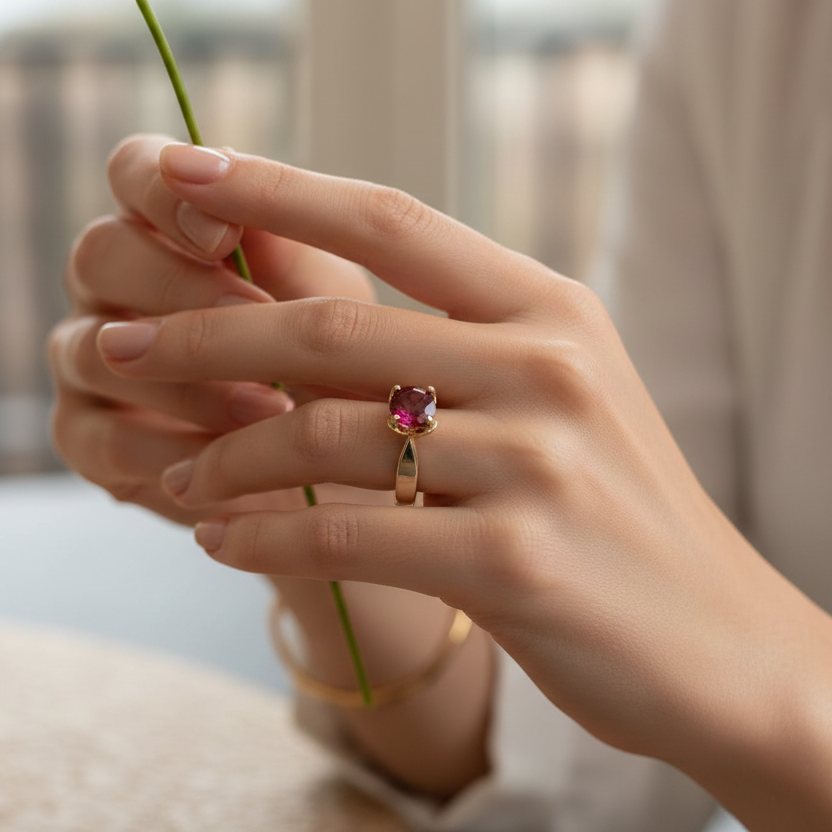 Anello oro ion plating con tormalina - Lifestyle mano elegante