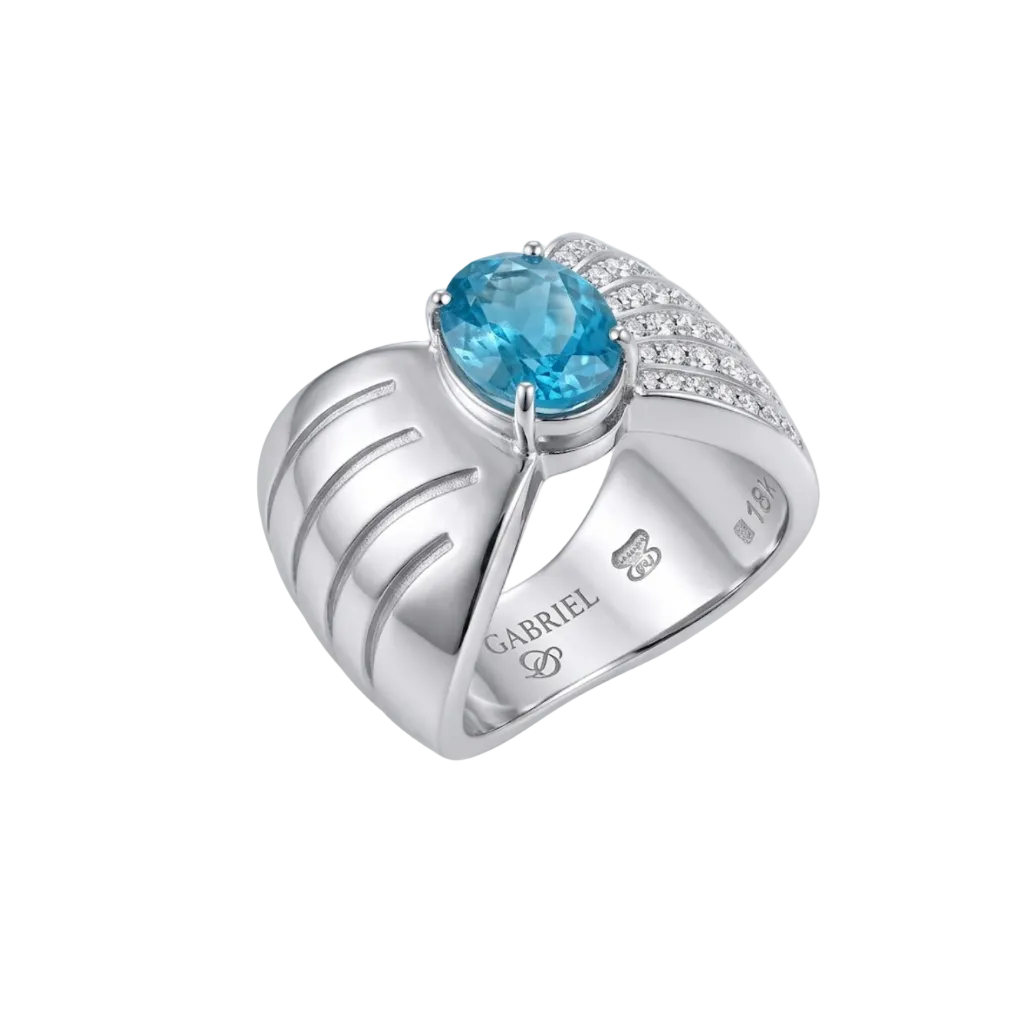 Rhodium-plated 925 silver ring with apatite