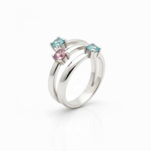 Anello in Argento 925 con Tormalina Rosa e Apatiti - Vista Verticale