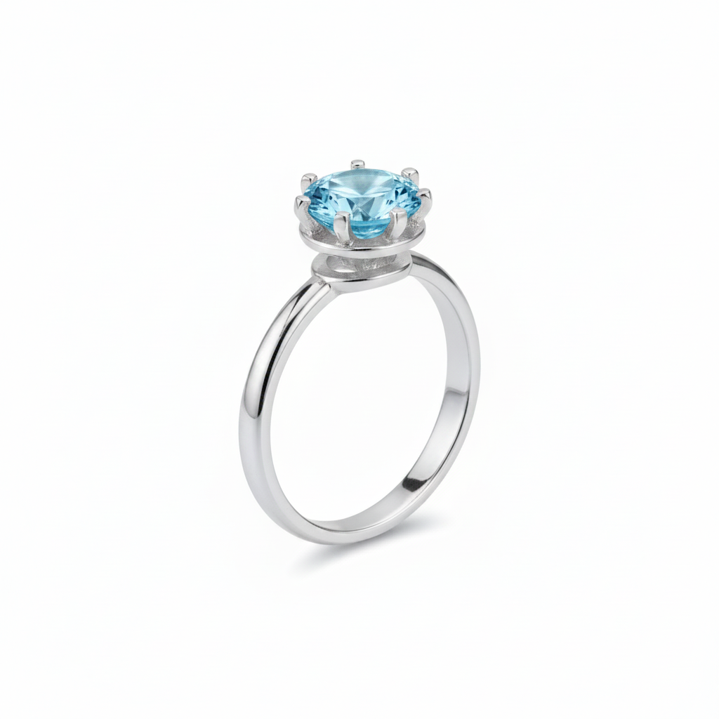Anello topazio Swiss Blue solitario - vista angolata