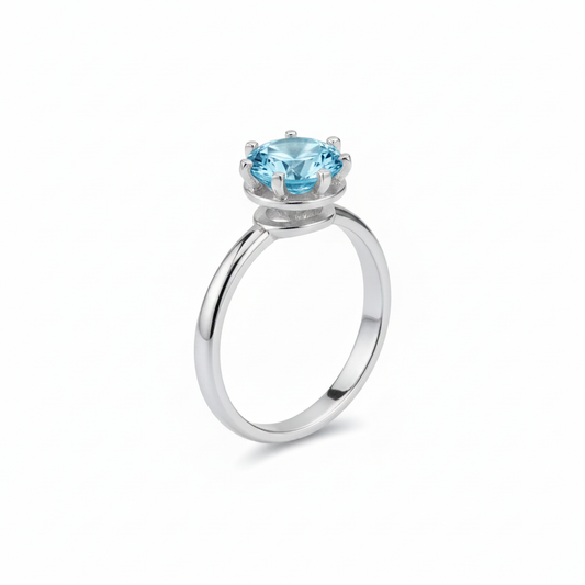 Anello topazio Swiss Blue solitario - vista angolata