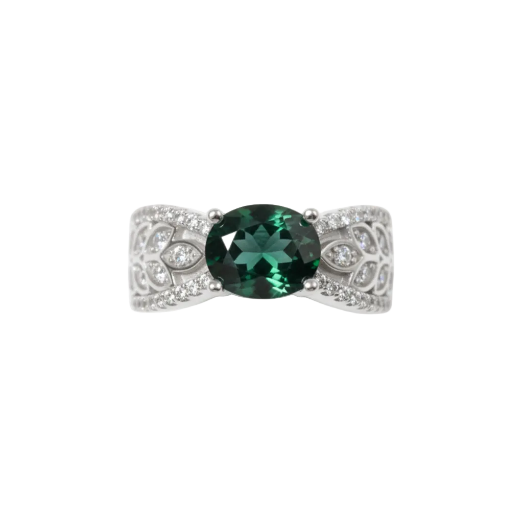 925 silver ring with chrome tourmaline and zirconia
